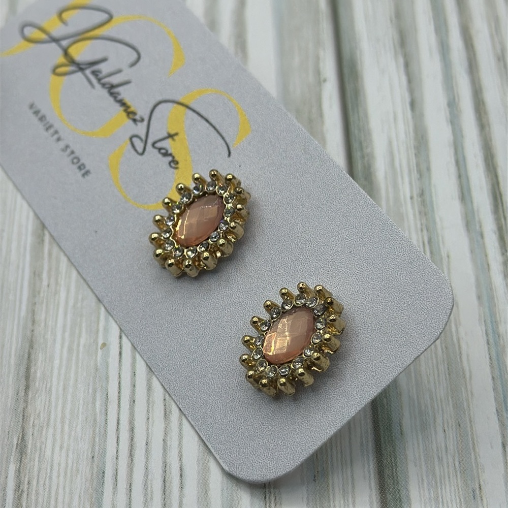 Gold and Pink Stud Earrings - Picture 4 of 7